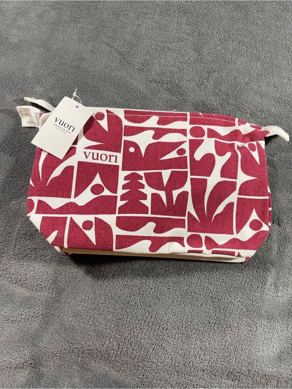 Vuori Burgundy and Cream Graphic Canvas Cosmetic Pouch
